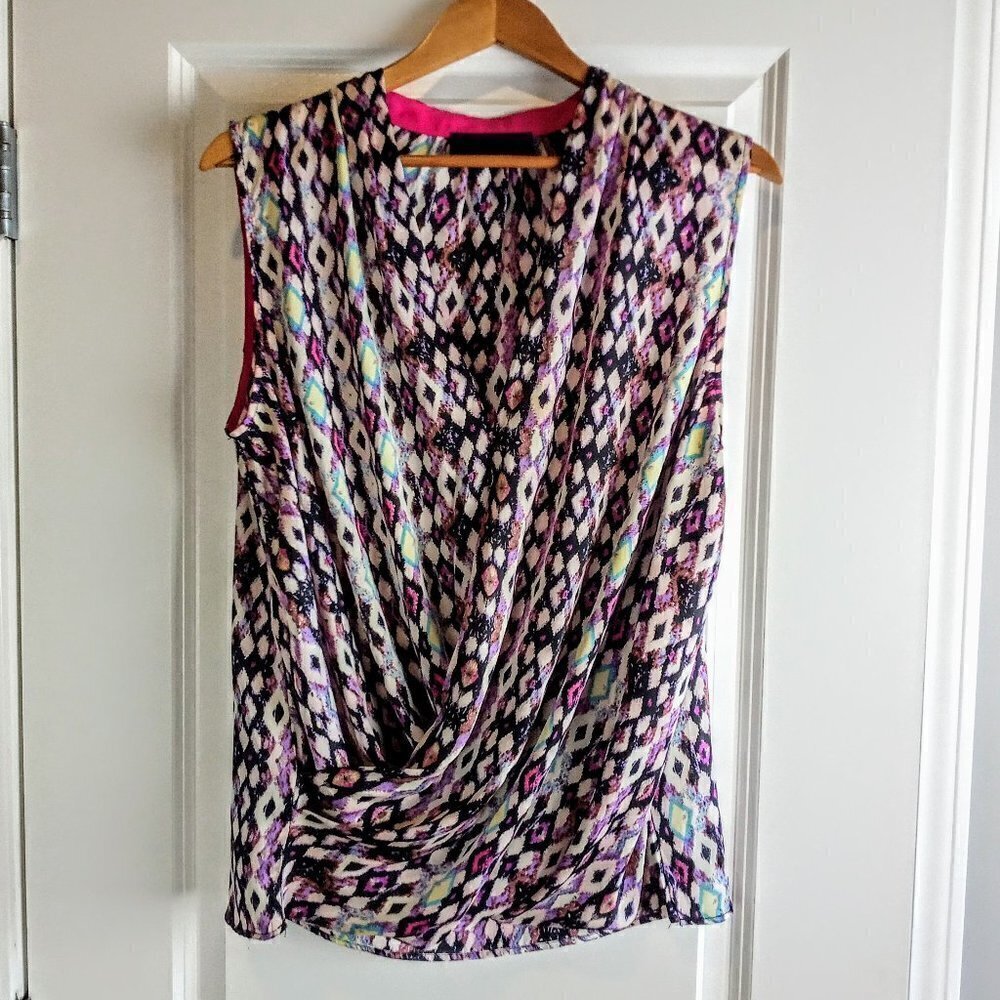 P Luca Milano Aztec Sleeveless Mock Wrap Blouse